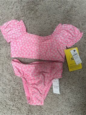 Pink Daisy Two-Piece Swimsuit - Sleeve